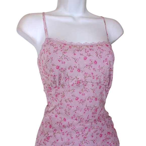 WILD FABLE Pink Floral Print Asymmetrical Ruching Light Purple Midi Dress Large - Picture 2 of 10